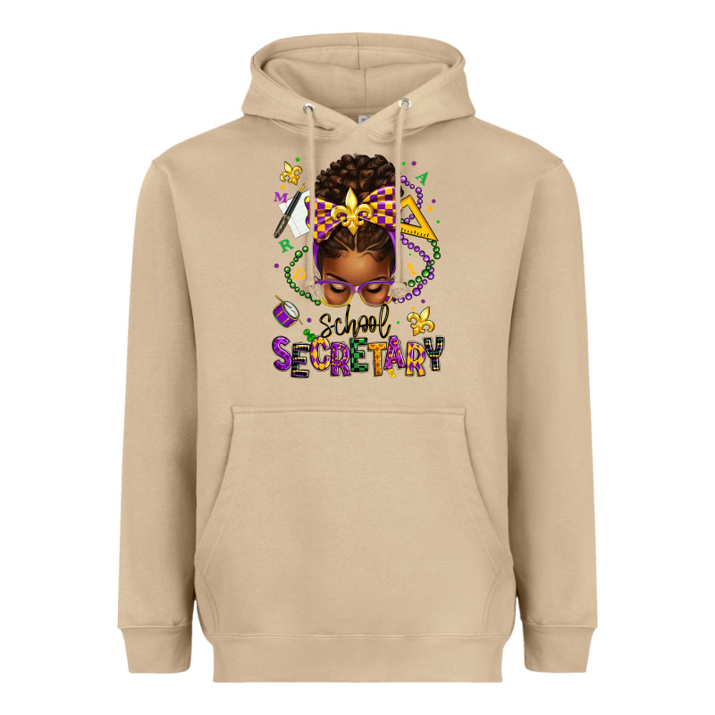 Mardi Gras School Secretary Afro Messy Bun Heavyweight Hoodie by texasbilliewilder | Teevron