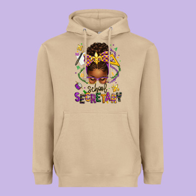 Mardi Gras School Secretary Afro Messy Bun Heavyweight Hoodie Designed By Texasbilliewilder