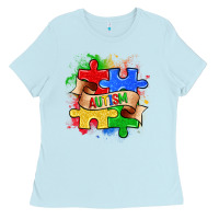 Baby Blue autism puzzle pieces Ladies Tee - Zillion Design Studio