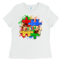 White autism puzzle pieces Ladies Tee - Zillion Design Studio