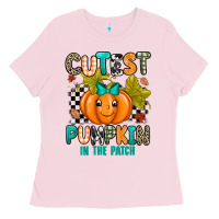 Bubblegum Pink Cutest Pumpkin In The Patch Ladies Tee - texasbilliewilder