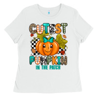 White Cutest Pumpkin In The Patch Ladies Tee - texasbilliewilder