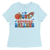 Baby Blue busy raising ballers basketball Ladies Tee - Zillion Design Studio