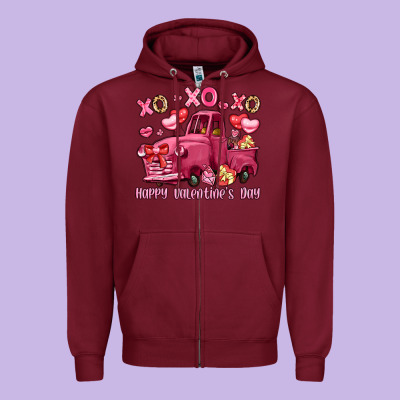 Xo Xo Xo Happy Valentine's Day Truck Zipper Hoodie Designed By Lillyallendesigns