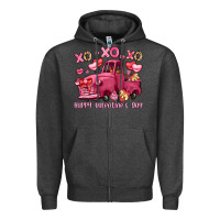 Charcoal Heather xo xo xo happy valentine's day truck Zipper Hoodie - LillyAllenDesigns