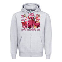 Heather Grey xo xo xo happy valentine's day truck Zipper Hoodie - LillyAllenDesigns
