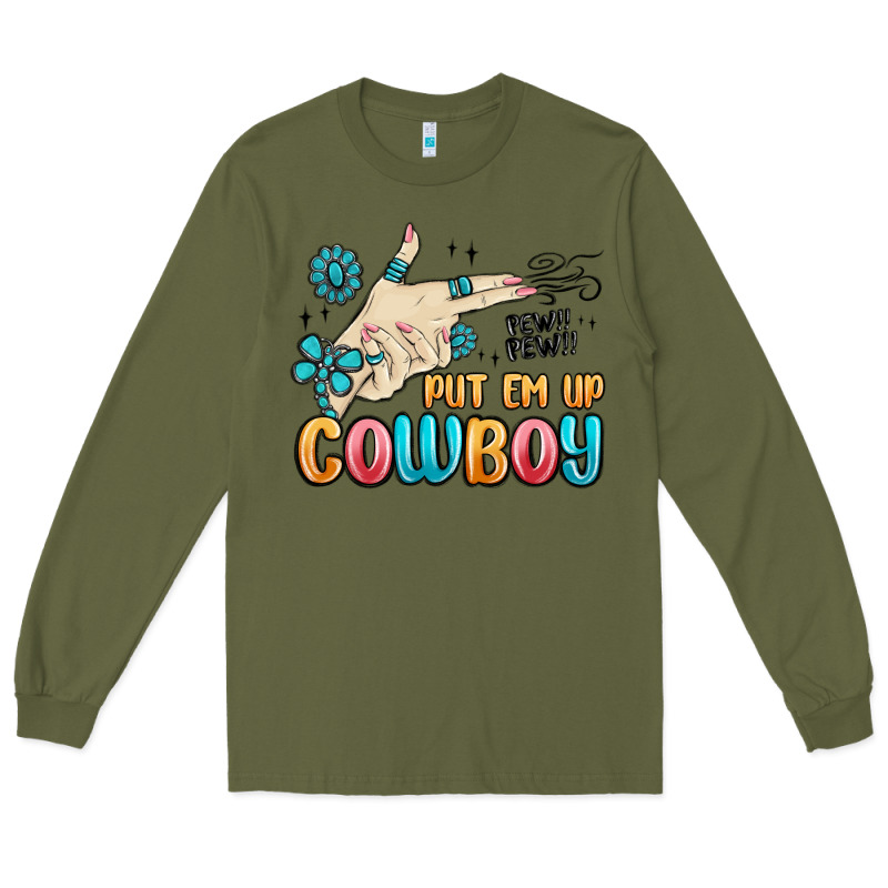 Western Turquoise Put Em Up Cowboy Long Sleeve Tee by MaliasSmallBusiness | Teevron