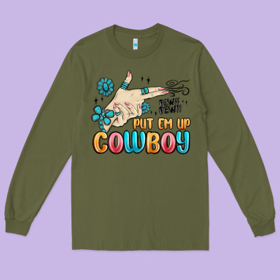 Western Turquoise Put Em Up Cowboy Long Sleeve Tee Designed By Maliassmallbusiness