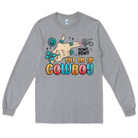 Heather Grey western turquoise put em up cowboy Long Sleeve Tee - MaliasSmallBusiness