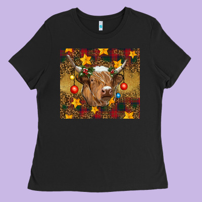 Christmas Highland Cow Tumbler Ladies Tee Designed By Ranaportraitstore