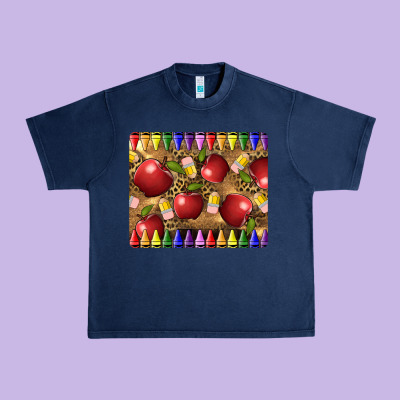 Teacher Crayons And Apples Urban Heavy Tee Designed By Lillyallendesigns