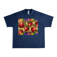 Navy Teacher Crayons And Apples Urban Heavy Tee - LillyAllenDesigns