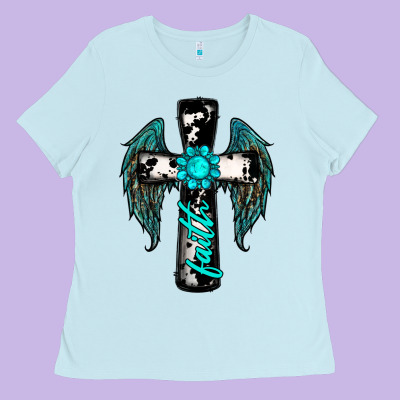 Cross Faith Gemstone Wings Ladies Tee Designed By Ranaportraitstore