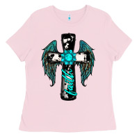 Bubblegum Pink cross faith gemstone wings Ladies Tee - RanaPortraitStore