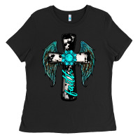 Black cross faith gemstone wings Ladies Tee - RanaPortraitStore