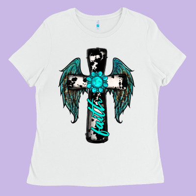 Cross Faith Gemstone Wings Ladies Tee Designed By Ranaportraitstore