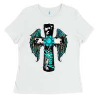 White cross faith gemstone wings Ladies Tee - RanaPortraitStore