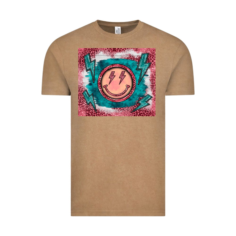 Western Lightning Bolt Smiling Face Turquoise Vintage Tee by BarkalooDesign | Teevron