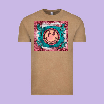 Western Lightning Bolt Smiling Face Turquoise Vintage Tee Designed By Barkaloodesign