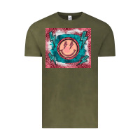 Vintage Olive western lightning bolt smiling face turquoise Vintage Tee - BarkalooDesign