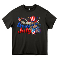 Asphalt Happy 4th of July cow Heavy Core Tee - CowGirlArtShop