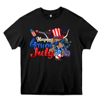 Black Happy 4th of July cow Heavy Core Tee - CowGirlArtShop