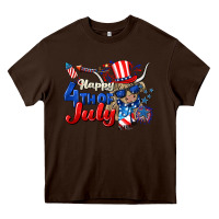 Chocolate Brown Happy 4th of July cow Heavy Core Tee - CowGirlArtShop
