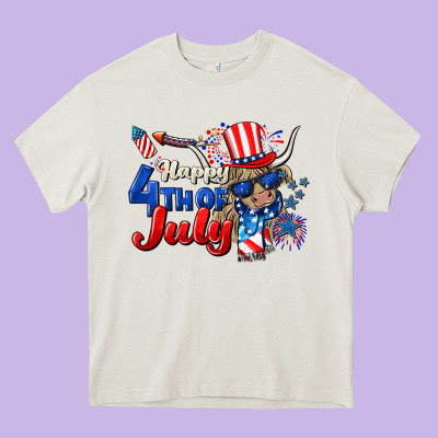 Happy 4th Of July Cow Heavy Core Tee Designed By Cowgirlartshop