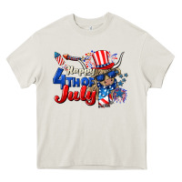 Cream Happy 4th of July cow Heavy Core Tee - CowGirlArtShop