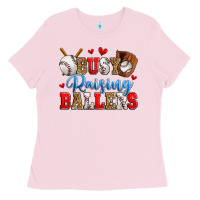 Bubblegum Pink busy raising ballers baseball Ladies Tee - Zillion Design Studio