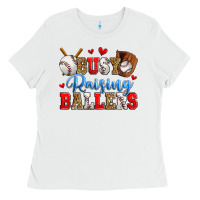 White busy raising ballers baseball Ladies Tee - Zillion Design Studio