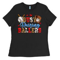 Black busy raising ballers baseball Ladies Tee - Zillion Design Studio