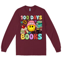 Burgundy 100 days in the books Long Sleeve Tee - MaliasSmallBusiness