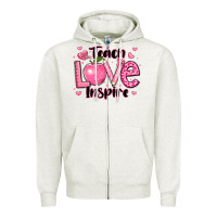 Oatmeal Heather teach love inspire teacher valentines day Zipper Hoodie - LillyAllenDesigns