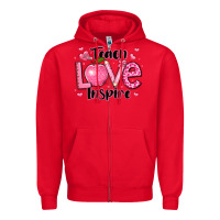 Red teach love inspire teacher valentines day Zipper Hoodie - LillyAllenDesigns