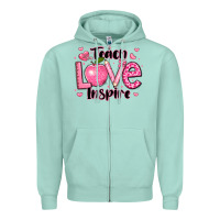 Seafoam teach love inspire teacher valentines day Zipper Hoodie - LillyAllenDesigns