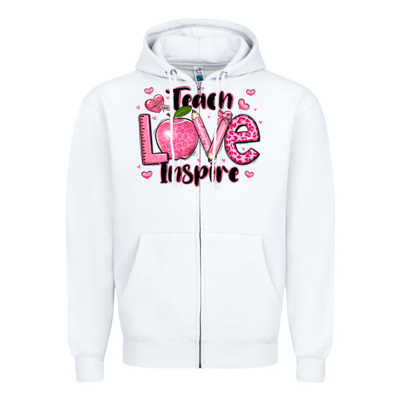 Teach Love Inspire Teacher Valentines Day Zipper Hoodie by LillyAllenDesigns | Teevron