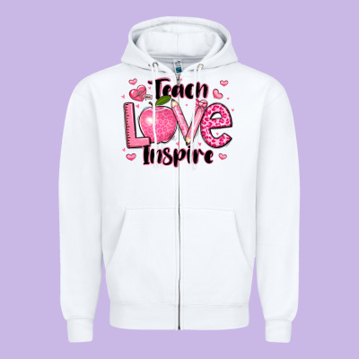 Teach Love Inspire Teacher Valentines Day Zipper Hoodie Designed By Lillyallendesigns