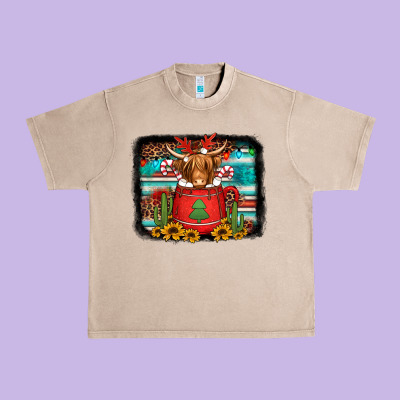 Hot Coco Christmas Highland Cow With Background Urban Heavy Tee Designed By Jasminsmagicworld
