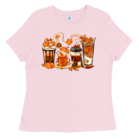Bubblegum Pink Fall Coffee Cups Ladies Tee - texasbilliewilder