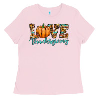 Bubblegum Pink love thanksgiving pumpkin Ladies Tee - JahusDesignShop