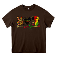 Chocolate Brown peace love juneteenth raised fist Heavy Core Tee - HRA Design Shop