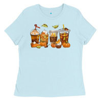 Baby Blue Fall Coffee Cups Ladies Tee - texasbilliewilder