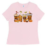 Bubblegum Pink Fall Coffee Cups Ladies Tee - texasbilliewilder