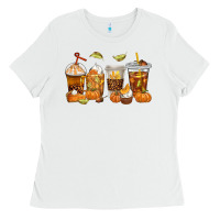 White Fall Coffee Cups Ladies Tee - texasbilliewilder