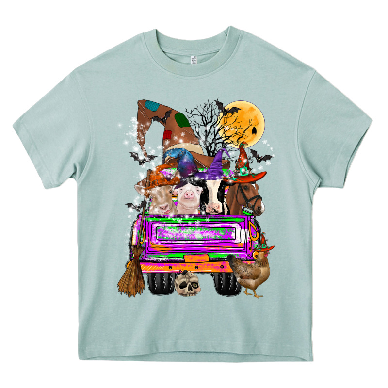 Hallloween Farm Animals Truck Heavy Core Tee by CowhideDigitalArt | Teevron