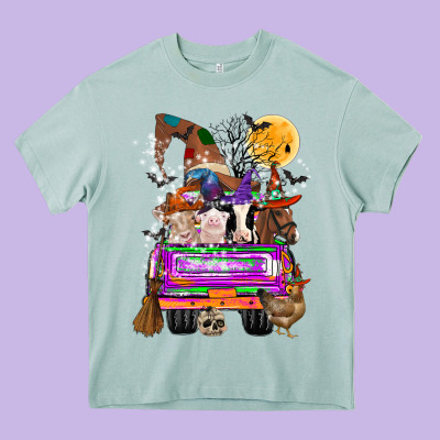 Hallloween Farm Animals Truck Heavy Core Tee Designed By Cowhidedigitalart