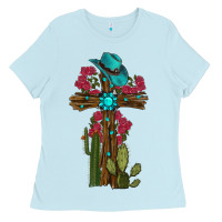 Baby Blue cross gemstone cactus roses cowboy hat Ladies Tee - RanaPortraitStore