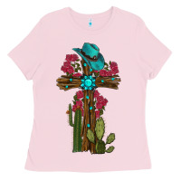Bubblegum Pink cross gemstone cactus roses cowboy hat Ladies Tee - RanaPortraitStore