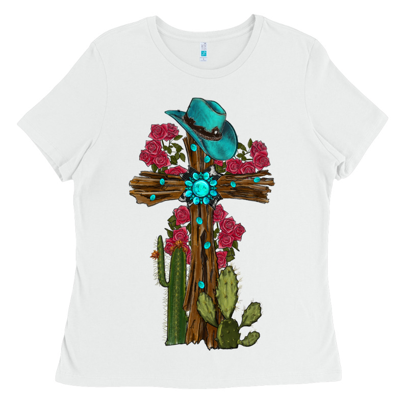Cross Gemstone Cactus Roses Cowboy Hat Ladies Tee by RanaPortraitStore | Teevron